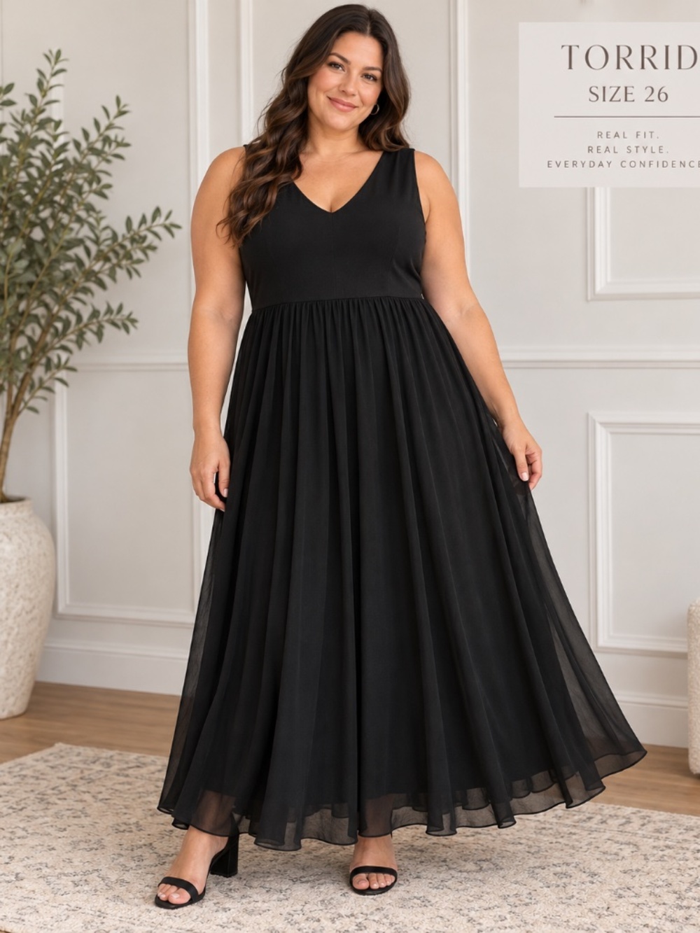 Torrid Size 26 Black Chiffon Maxi Dress NWT V Neck Gothic Witchy Halloween Chic